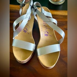 Blowfish, silver wedge sandals